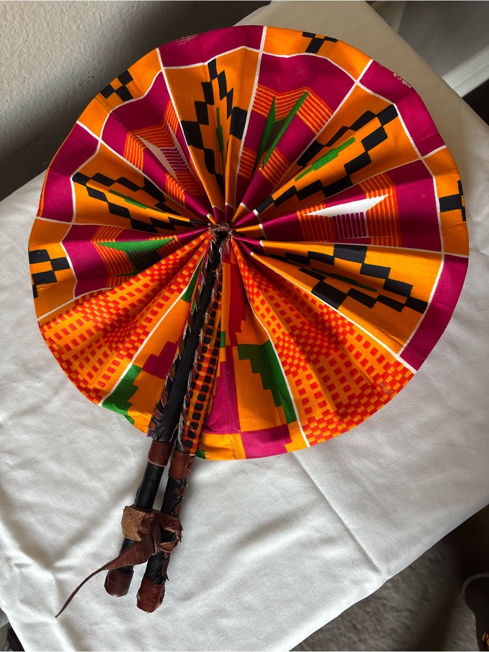 Vibrant African Print Hand Fan - Orange & Fuchsia